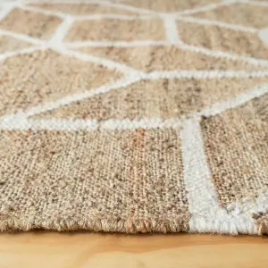 Handwoven Natural Beige Geometric Jute Area Rug 120x170cm