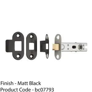 76mm Tubular Mortice Door Latch Bolt Through Rounded Forends Matt Black