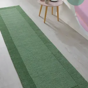 Handmade Luxurious Easy to Clean Modern Wool Bordered Green Plain Wool Living Room & Bedroom Rug-160cm X 230cm