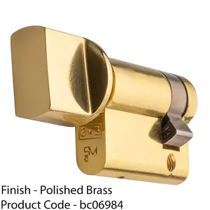 45mm EURO Cylinder Thumb Turn Only - 5 Pin Polished Brass Twist Door Barrel