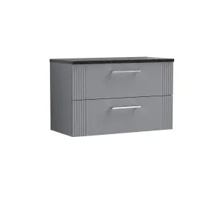 Retro 2 Drawer Wall Hung Vanity Unit with Sparkling Black Laminate Worktop - 800mm - Satin Grey - Balterley