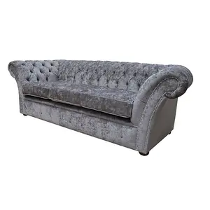 Chesterfield 3 Seater Nuovo Ash Grey Fabric Sofa Settee Bespoke In Balmoral Style