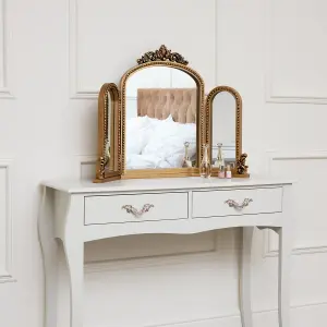 Melody Maison Gold Ornate Arched Triple Dressing Table Mirror 80cm x 56cm