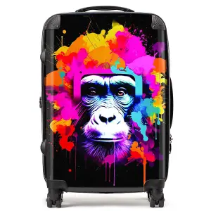 Multi Coloured Monkey Face Suitcase - Medium