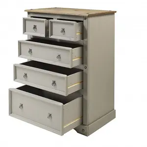 Mercers Furniture Corona Grey Wax Compact 2+3 Chest of 5 Drawers Solid Pine with Mexican Styling