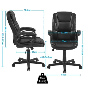 Yaheetech Black Adjustable High-back PU Leather Office Chair with Lumbar Support and Swivel Seat