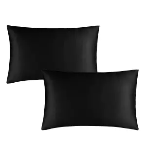 Catherine Lansfield Pillowcases Silky Soft Satin Standard 50x75cm Pack of 2 Pillow cases with envelope closure Black