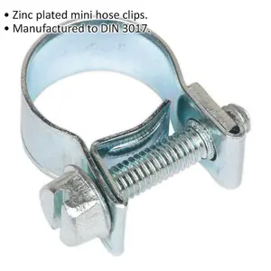 30 PACK Zinc Plated Mini Hose Clip - 12 to 14mm Diameter - Hose Pipe Clip Fixing