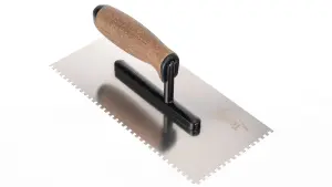 Toolty Stainless Steel Adhesive Notched Trowel with Cork Handle on Aluminium Foot 270mm 6x6mm for Tiling Plastering Rendering DIY