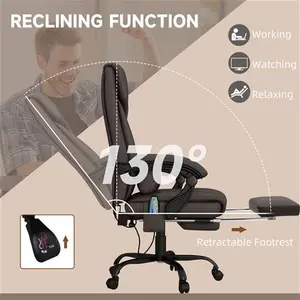 Vinsetto PU Leather Massage Office Chair, 6-Point Executive Office Chair With Swivel Wheels, Reclining With Footrest And Remote, Brown | Aosom UK