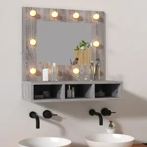 Berkfield Mirror Cabinet with LED Grey Sonoma 60x31.5x62 cm