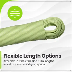 Hardys Clothes Washing Line - PVC Coated with Steel Core, Outdoor & Indoor Suitable Clothes Line, 80kg Capacity - 50m, Green