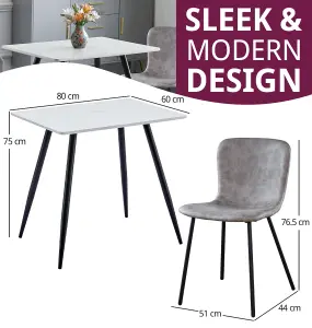 Hallowood Furniture Cullompton Small Rectangular Dining Table 80cm with 2 Grey Leather Effect Chairs