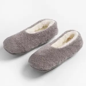 Ladies Bed Slipper Socks Soft Warm Teddy Fleece Sherpa Lounge Fluffy, Grey - M/L