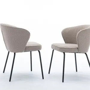 2 Pack, 018 Boucle Fabric Wing back Armchair Accent Chair Dining Chair with Black Powder Coating Metal Leg, Light Grey