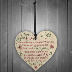 Red Ocean I Love You Mum Handmade Wooden Heart Sign Cute Mum Mummy Thank You Birthday GIFT For Her Plaque