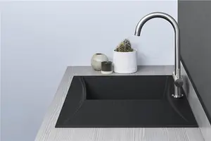 Liquida SEV860BL 1.0 Bowl Composite Reversible Black Kitchen Sink And Waste Kit