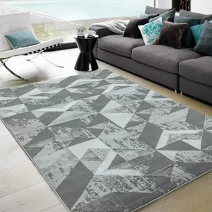 Silver Geometric Modern Easy to clean Rug for Bed Room Living Room and Dining Room-160cm X 230cm