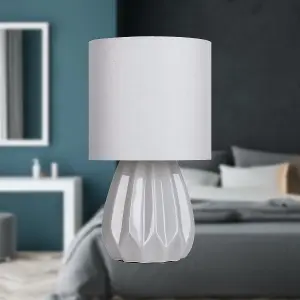 First Choice Lighting Geometric Grey Ceramic Table Lamp with Matching Shade