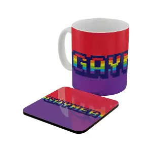 Grindstore Gaymer Mug & Coaster Set Red/Purple (One Size)