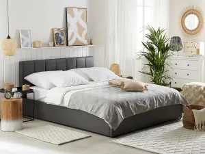 Faux Leather EU King Size Ottoman Bed Grey DREUX