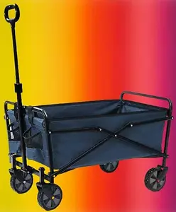 Wadan Navy Blue Garden Trolley on Wheels - Heavy Duty Folding Cart Trolley with Adjustable Handle and 80Kg Weight Capacity