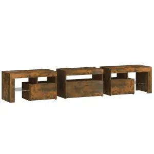 Berkfield TV Cabinet with LED Lights Smoked Oak 200x36.5x40 cm