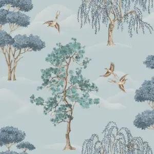 Elegant Home Vintage Light Blue Willow Woodlands Birds Wallpaper 283883