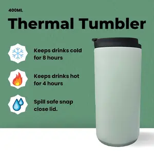 Rewind Thermal Mug Double-Wall 400ml Stainless Steel Mug with Lid - Sage Green