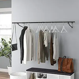 House of Home 5ft Rail Wall Mounted Garment Hanging Wardrobe Rack Storage Black