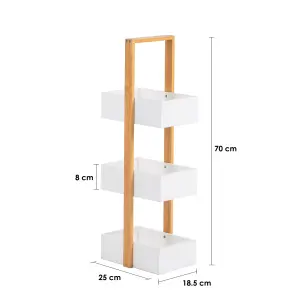 Woodluv 3 Tier Robust Bamboo & MDF Bathroom Bedroom Storage Caddy Unit, White - 25 x 18.5 x 70 (H) cm