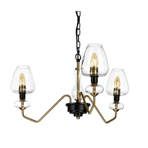 3 Bulb Pendant Ceiling Light Fitting Aged Brass Finish Charcoal Black Paint LED E14 40W