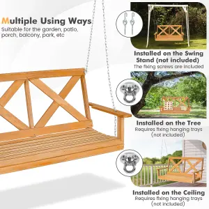 Costway 2-Person Porch Swing Chair Wooden Garden Swing Bench w/ Adjustable Chains