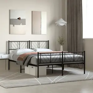 Berkfield Metal Bed Frame with Headboard and Footboard Black 135x190 cm