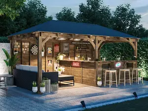 Dunster House Garden Bar 6m x 3m Wooden Outdoor Pub Shed Leviathan Back Wall