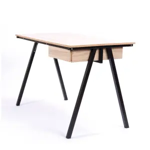 Nautilus Designs Oak Computer Desk with Black Frame & Suspended Underdesk Drawer