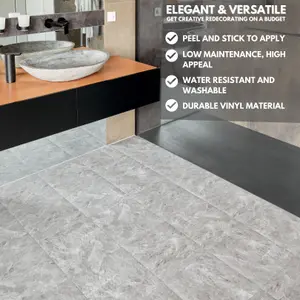 Self-Adhesive Vinyl Floor Tiles - 30 Pack for 30 ft² (2.79 m²) Coverage - Peel & Stick Vinyl Floor Tiles- Light Grey Marble Effect