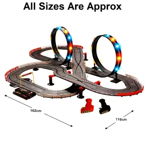 Large Remote Control Light Up Slot Car Racing Track Set Childrens Toy Game JJ85