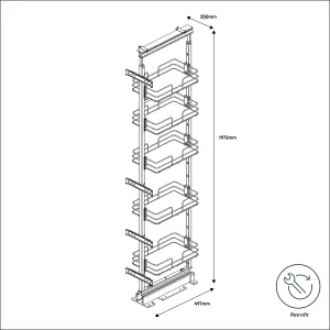 GoodHome Pebre Grey Larder 30cm Pull-out storage