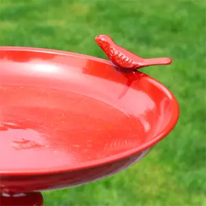 Outdoor Garden Free Standing Weatherproof Easy Assemble Red Pedestal Bird Bath