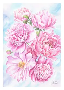 Watercolor Bouquet of Pink Peonies 29.7 x 42 x 0 cm (11.7 x 16.5 x 0 inches)