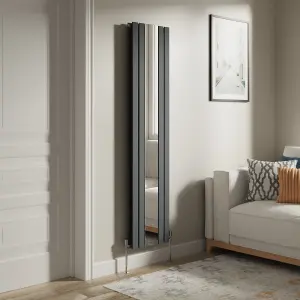 Right Radiators Vertical Radiator Double Flat Panel Central Heating Radiator with Mirror Anthracite 1800 x 417mm