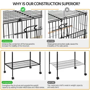 Yaheetech Black Metal Bird Cage Flight Cage with Rolling Stand Extra Space