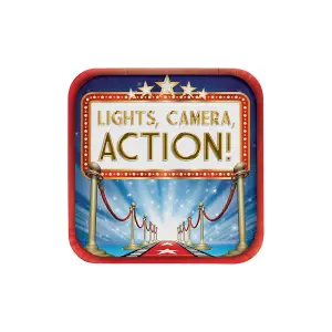 Creative Party Hollywood Lights Square Disposable Plates (Pack of 8) Red/Blue/Gold (One Size)