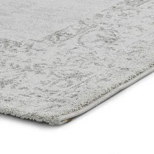 Grey Traditional Luxurious Bordered Floral Easy to clean Rug for Dining Room-120cm X 170cm