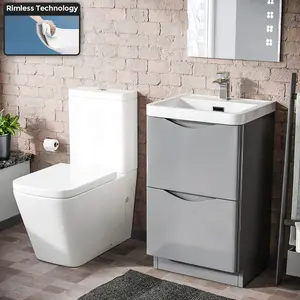 Nes Home Merton Freestanding Vanity Basin Unit Square Rimless Close Coupled Toilet