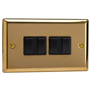 Varilight 4-Gang 10A 1- or 2-Way Rocker Switch (Twin Plate) Polished Brass