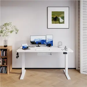 Hieronymus Electric Height Adjustable T-Shape Standing Desk White / White / 122 x 140 x 60 cm