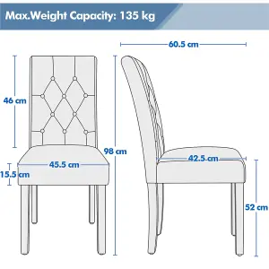 Yaheetech Set of 2 Grey Faux Leather Dining Chairs with Button Tufted Backrest and Solid Wood Legs