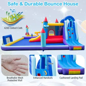 Costway Rocket Theme Inflatable Water Slide Park Kids Inflatable Jumping Castle with 2 Slides Splash Pool Jumping Area